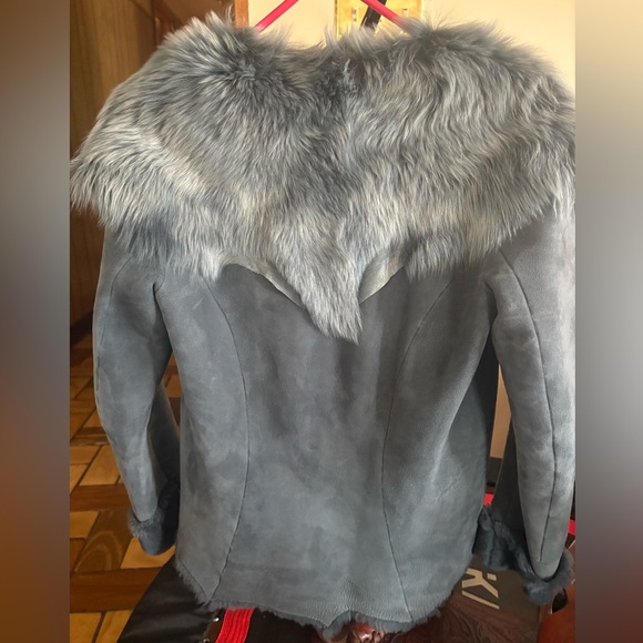 Nigel Preston & Brenda Knight shearling fur blue gray coat - Picture 8 of 13